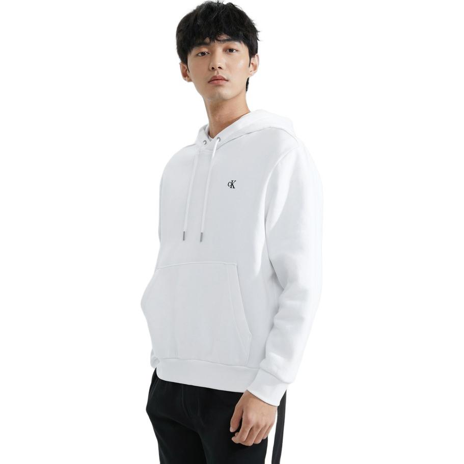 Calvin Klein Ck Embroidered Letter Fleece Hoodie Men Hoodies Moonlight-White 40QM431-YAA