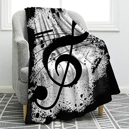 Music Note Flannel Throw Blanket Super Soft Lightweight Music Theme Blanket for Couch Sofa Bed Living Room Twin King Size