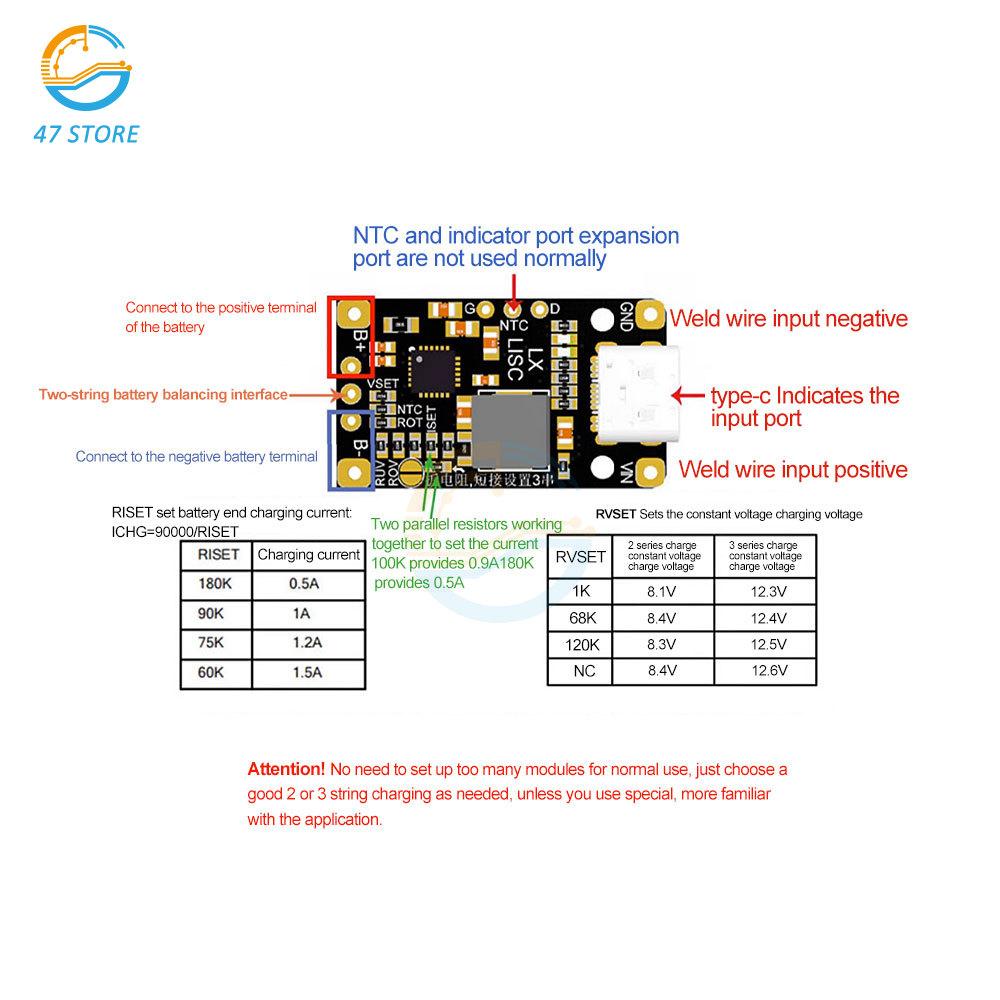 2S/3S BMS Lithium-Akku-Pack Ladeplatine Boost Schnellladung 3,7V Polymer/Drohnen Lademodul Step-Up-Modul Typ-C USB