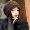 Big head circumference coffee-colored knitted stacking hat Children's autumn and winter warm face small cold hat Versatile warm plain head hat
