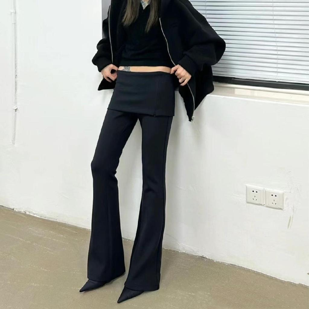 Slim Fit Elastic Knitted Slit Skirt Pants - Women's Short Micro-Flared Style