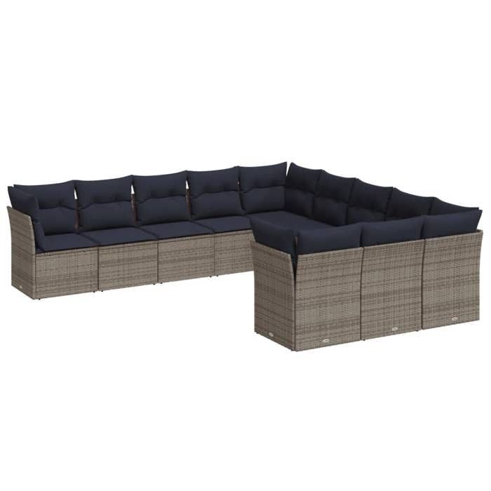 VidaXL Garden Lounge Set with Cushions 11 Pcs, Patio Sofas, Outdoor Furniture Set, Modern, Grey 3218411