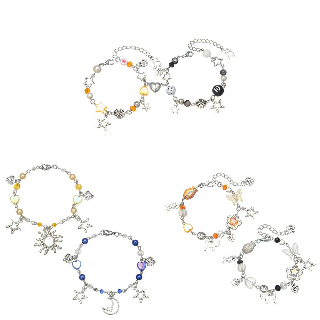Punk Style Star Moon Sun Cat Pendant Bracelet For Couples And Friends