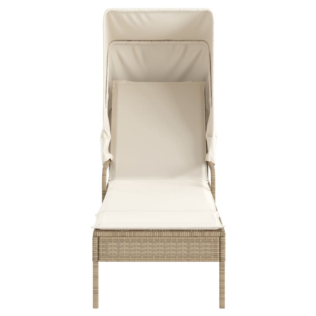 Sun Lounger with Canopy Beige Poly Rattan