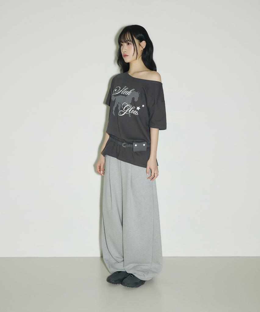 Seulliggeullou Logo Pintuck Wide Curved Sweatpants [Gray]