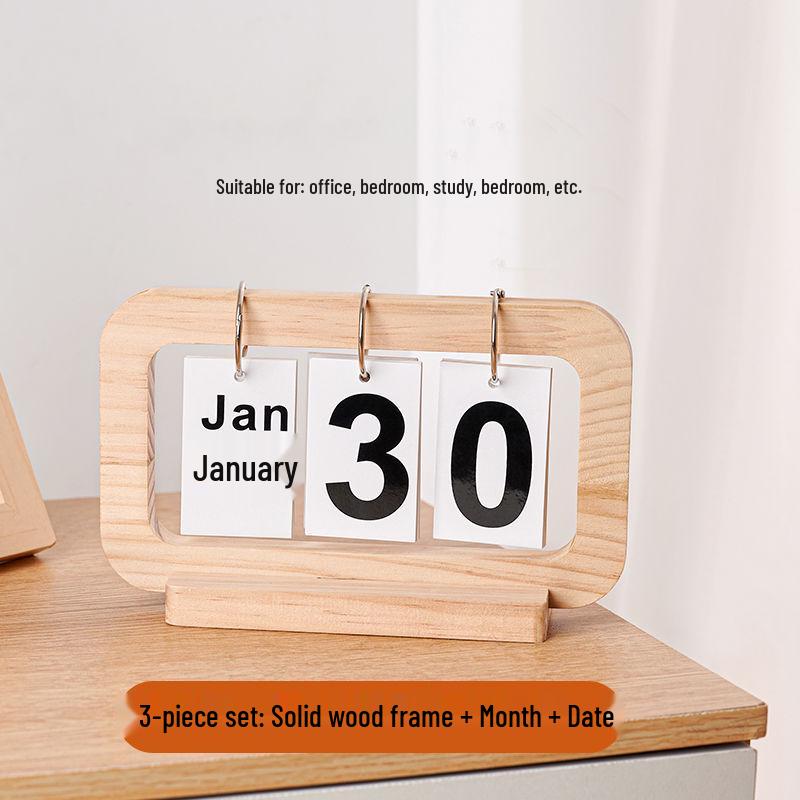 Retro Wooden Flip Page Desk Calendar Ornament for Bedroom or Living Room