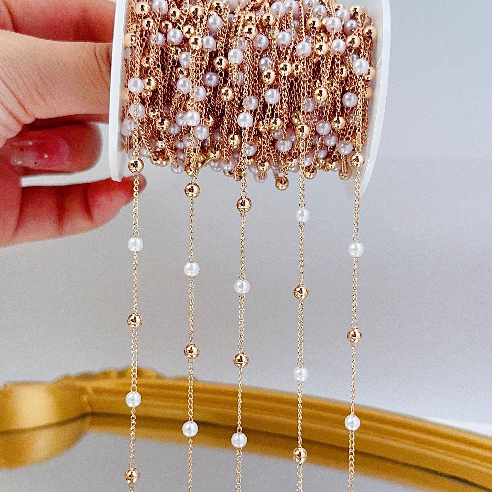 

0.5/1/2M Elegant Imitation Pearl Copper Spacer Bead Chains Exquisite For DIY Necklace Bracelet Fringe Chain Decorative Materials 0.5meter