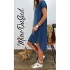 Ladies' Casual and Solid Color V-neck Short Sleeved Denim Dress