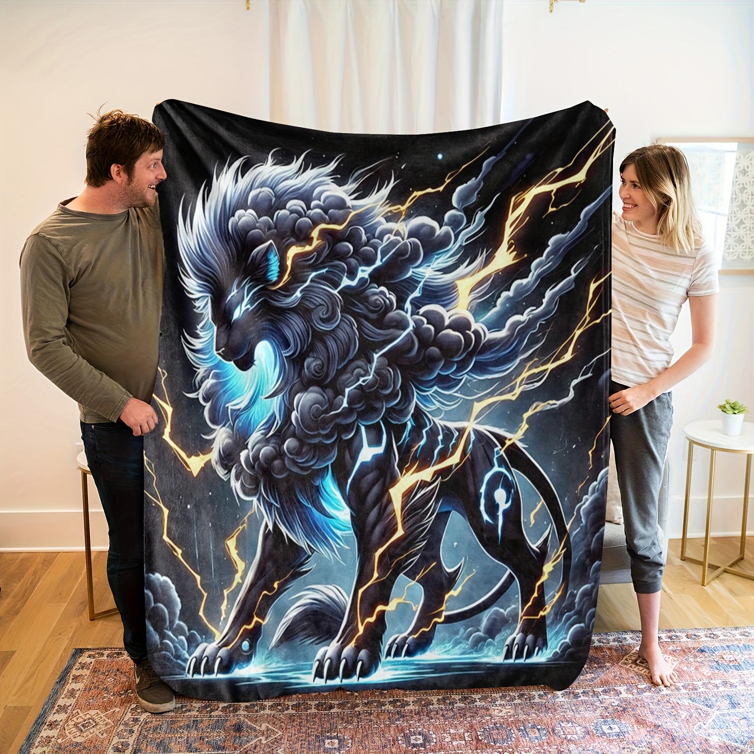 Couverture électrique en flanelle imprimé Lion, 1 pièce, en Polyester doux, confortable pour toutes saisons, avec un Design bleu et jaune vi 130x150cm