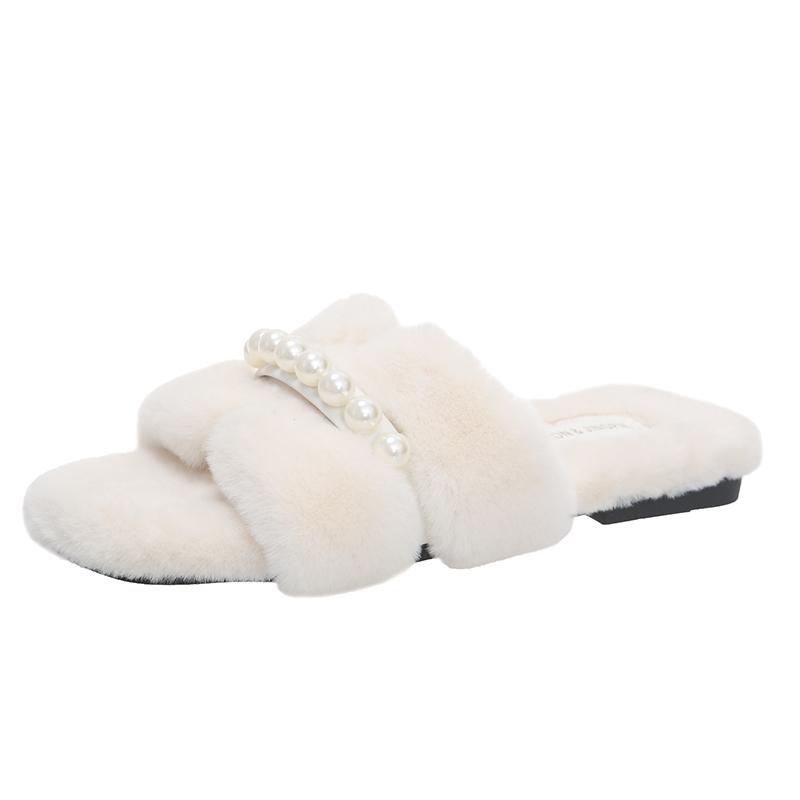 Fashion French Straight Cotton Slippers Women's Outer Wear Autumn and Winter New Comfortable Retro Flat Plush Mop