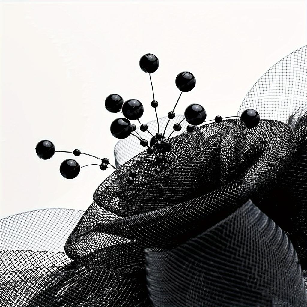 Elegant Fascinator Hat for Women with Floral and Mesh Design, Golden-Toned Headband with Fabric Feathers, Perfect for Weddings, Tea Parties, Halloween