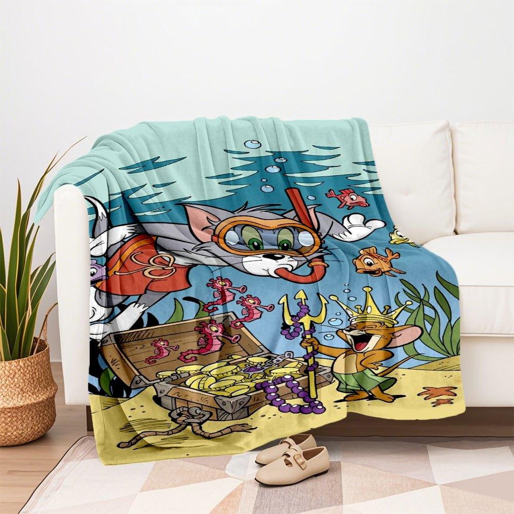 Tom & Jerry Schatztauchgang PosterDecke Flanell Überwurfdecke für Sofa, Bett, Reisen, Camping, Büro