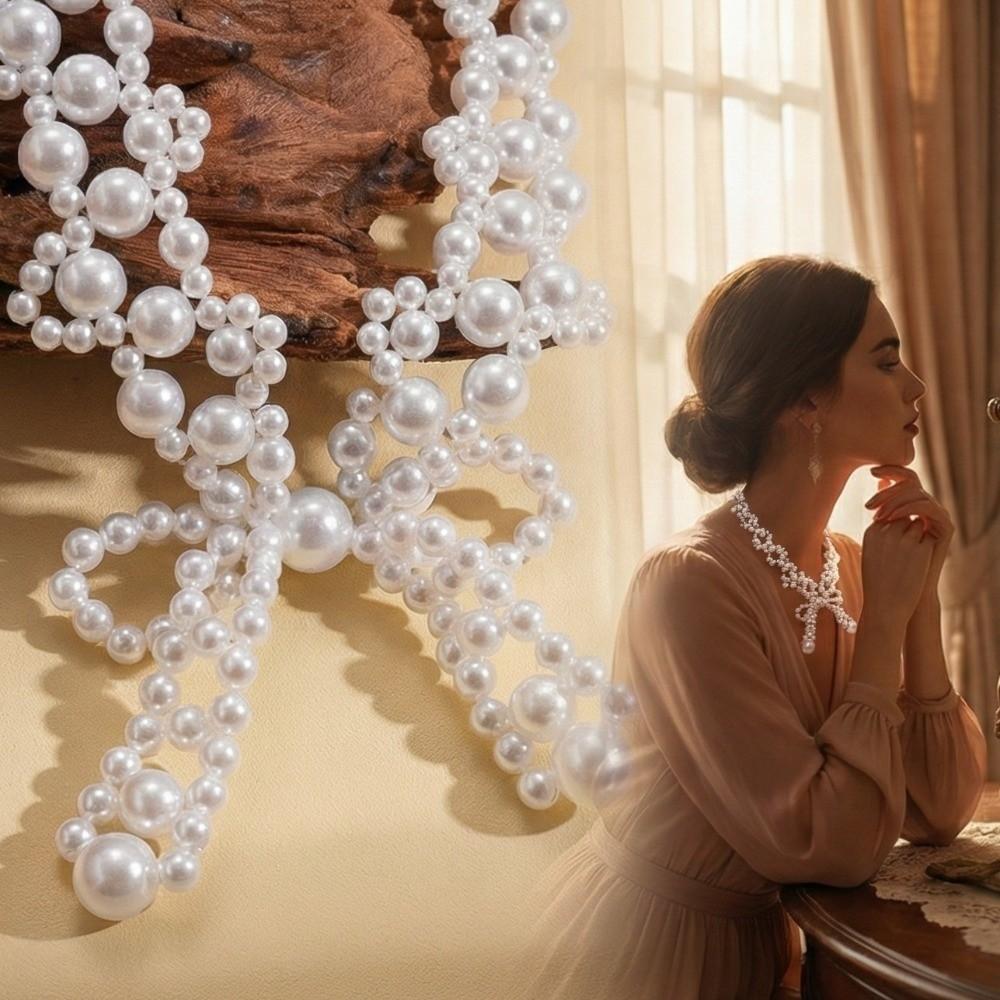 Bead Bow Necklace Imitation Pearl Collarbone Chain Sweet Clavicle Chain Women  Ladies