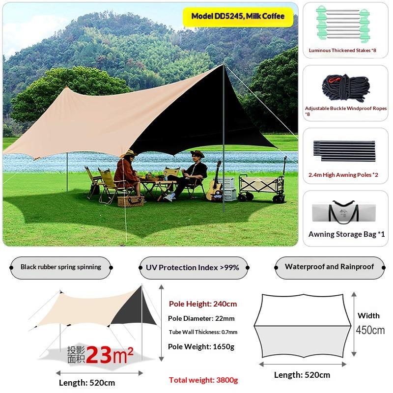 Heavy Duty Waterproof Camping Sunshade Tarp UV Resistant Black Coated Extra Thick Outdoor Canopy Rain Shelter Portable Toldo