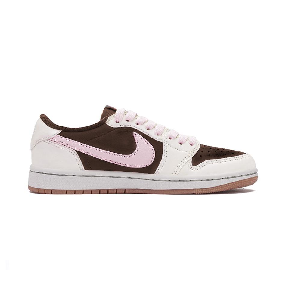 Travis Scott X Jordan Air Jordan 1 Brown Pink TS SP Leather Cushioning Slip Resistant Low Top Vintage Basketball Shoes DZ4137-700(Team-)