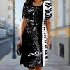 Mote Dame Løs Pianomusikk Trykk O-hals Kortermet Bladtrykk Løs Streetwear A-linje Kjole