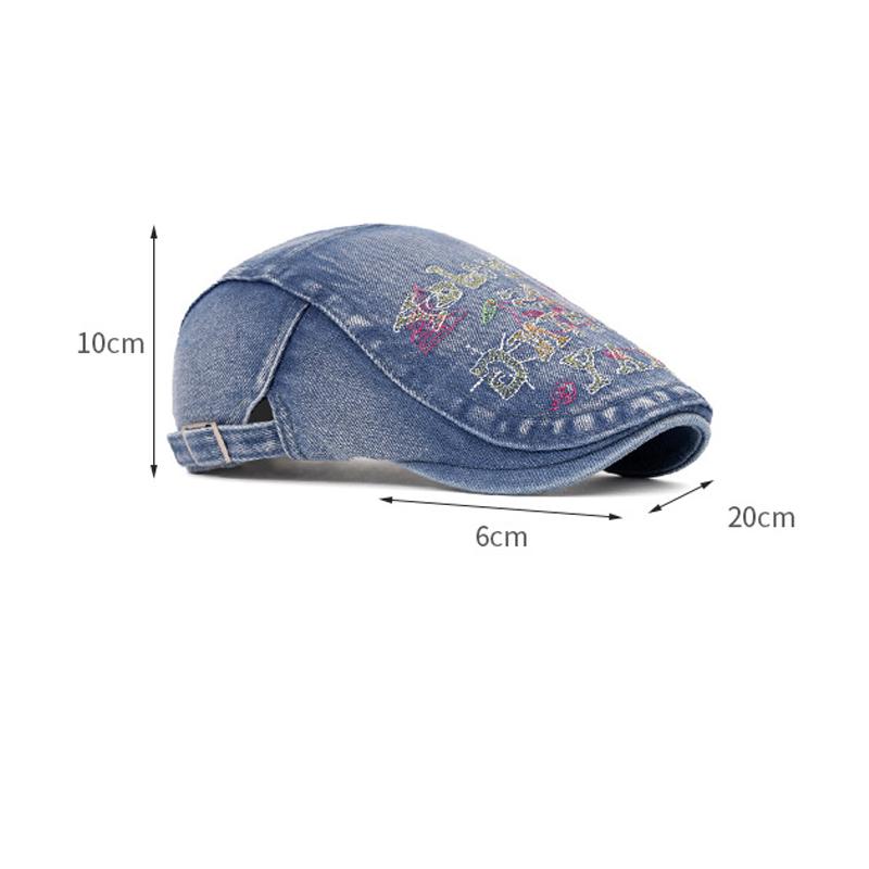 Summer Embroidery Cap Women Vintage Letter Denim Forward Cap Men Beret