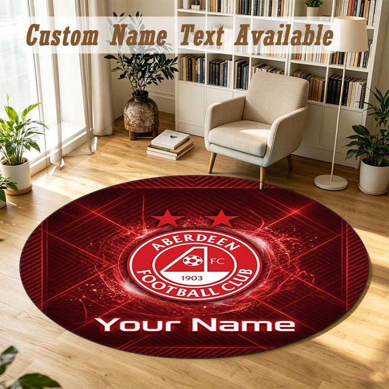 Round Rug Custom NameAberdeen FC Pattern Non Slip Carpet Home Floor Decor