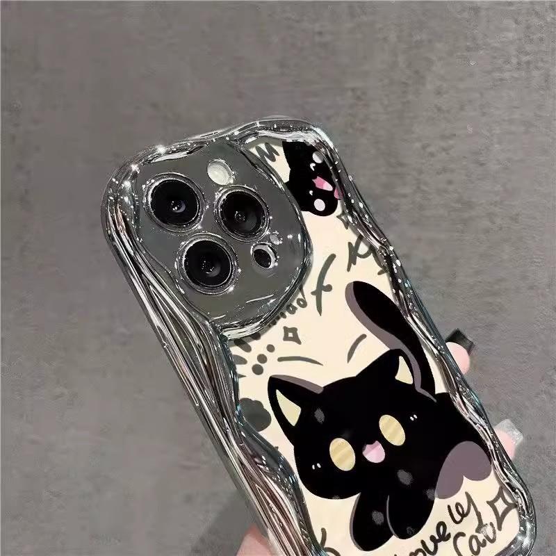 Electroplating Cartoon Black Cat Suitable for Apple 16 Mobile Phone Case New Iphone15promax Anti Fall 13 Personality 14