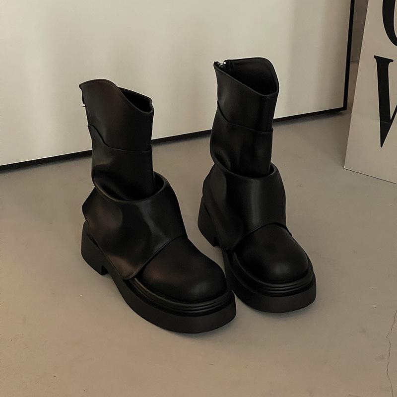 Korean version of British style platform Martin boots women's autumn fashion trend versatile trouser tube boots wedge heel fashion boots tide