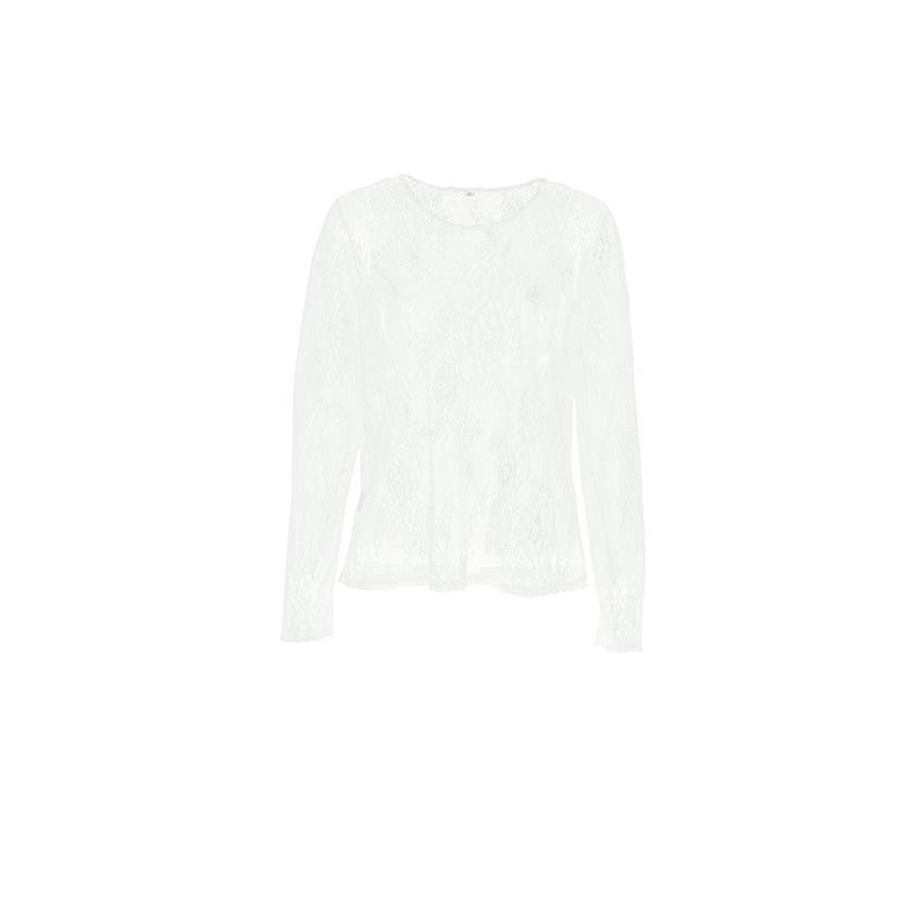 Women's Spring and Summer Sexy See-through Loose Lace Long-sleeved Hollow Inner T-shirt