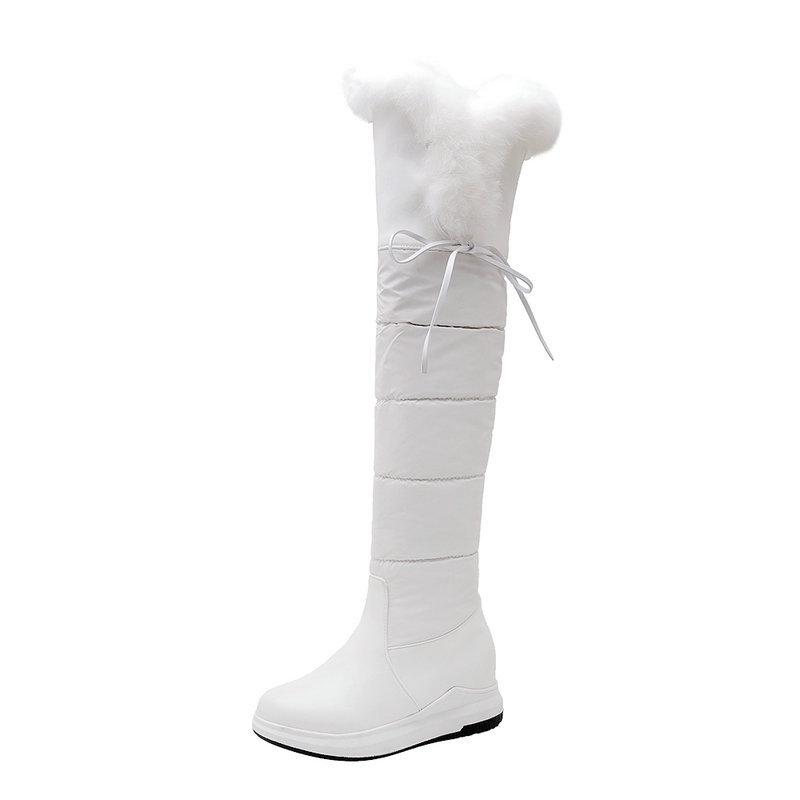 2025 Winter Warm Down Women s Snow Boots Outdoor Non-Slip Long Barrel Cotton Shoes Rabbit Fur Boots Flat Warm Over The Knee Boot 34 белый 8473₽