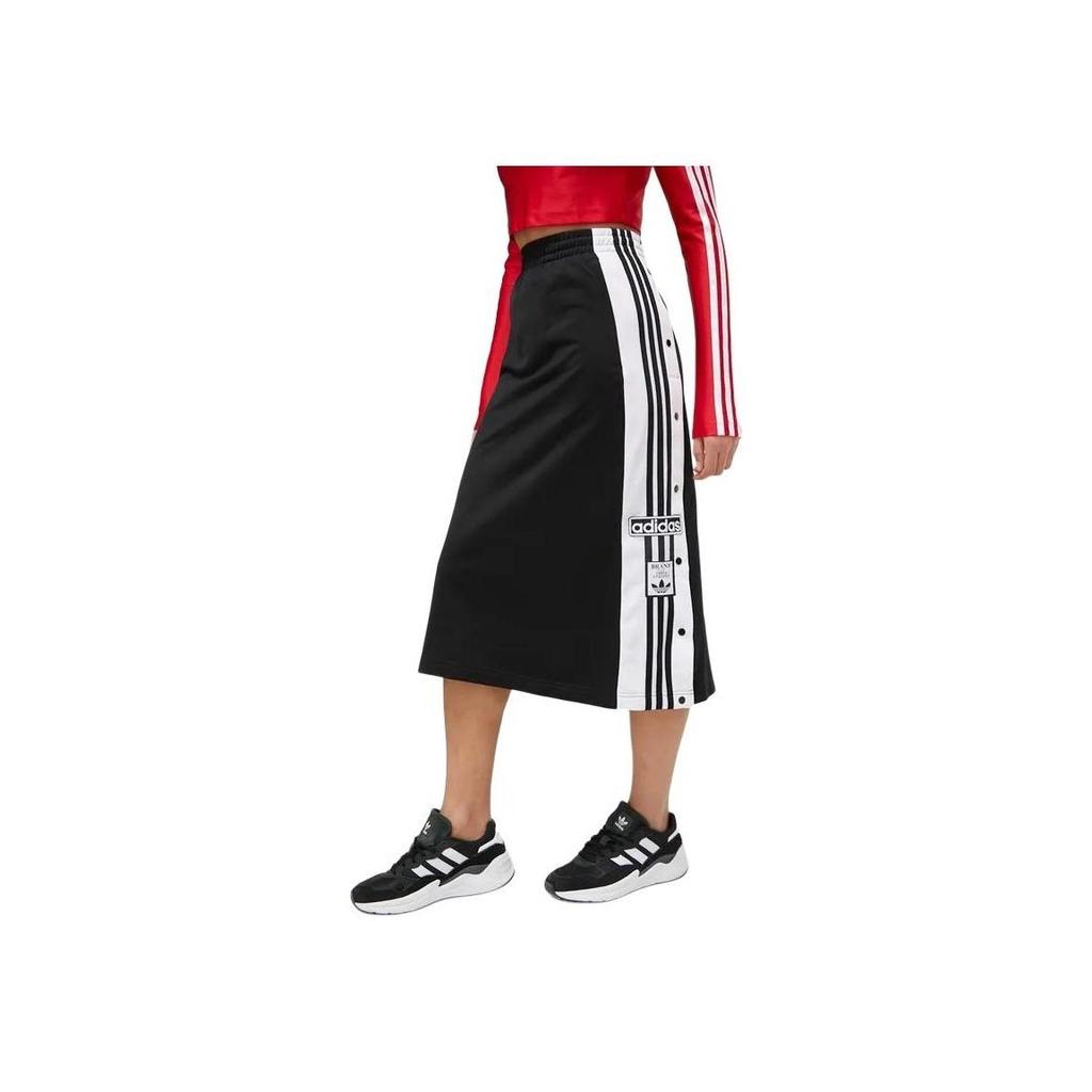 adidas Originals Adibreak Striped Color Block Elastic Waist Casual Long Skirt Women Bottoms Black IU2527