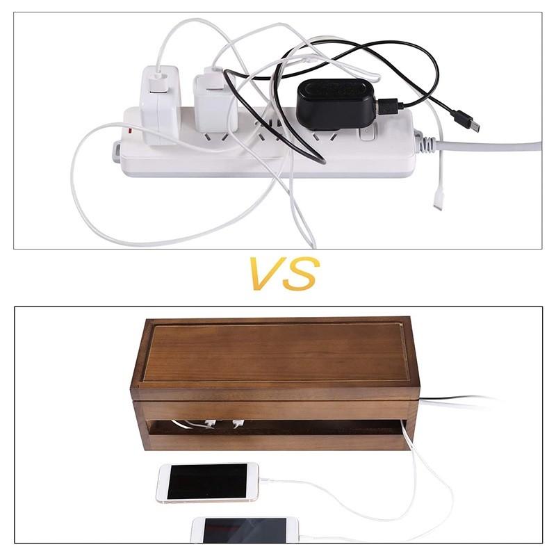 Coffee Color Cable Management Box Extension Cord Power Stripe Surge Protector Wire Wooden Cord Organizer Box