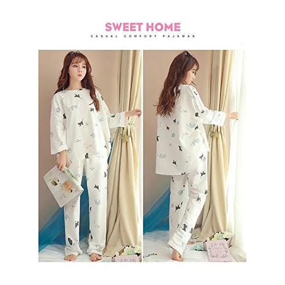 [Nemofior] Pajamas Room Wear Top and Bottom Set Up Cat Pattern Women's