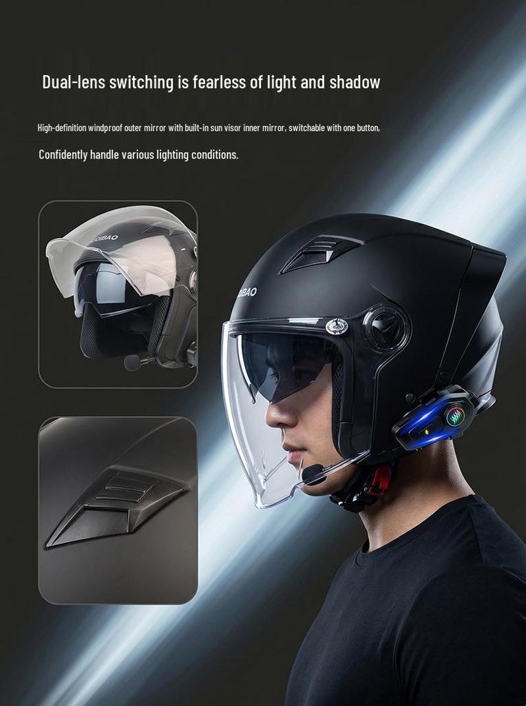 Cooles Bluetooth-Halbhelm-Fahrradhelm: Leicht, Doppelvisier, Lange Akkulaufzeit, 3C-zertifiziert, Komfortpassform, Überragende Klangqualität