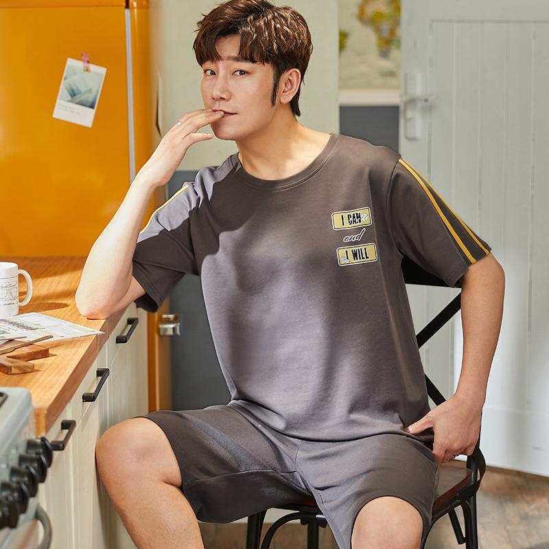 2 Pieces Set Men's Summer Cotton Pajamas Set Short Sleeping Tops Pants Sleepwear Male Casual Nightwear Pijama Pyjama Night Cloth