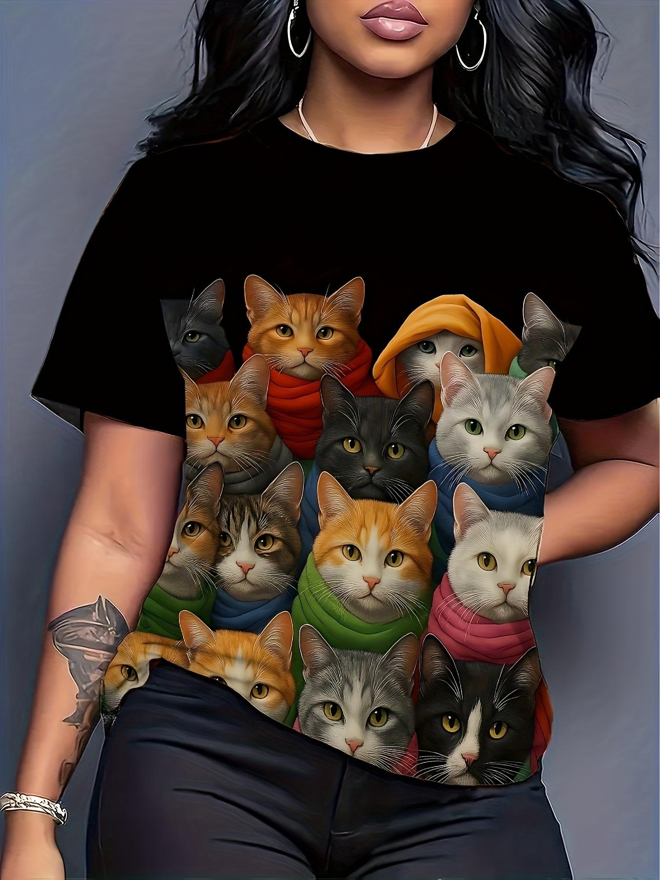 

Colorful Retro Scarf with Cat Print. Women s Black Trendy Street T-shirt. Fashionable Casual Versatile Round-neck Top for Women XL дубильная кора