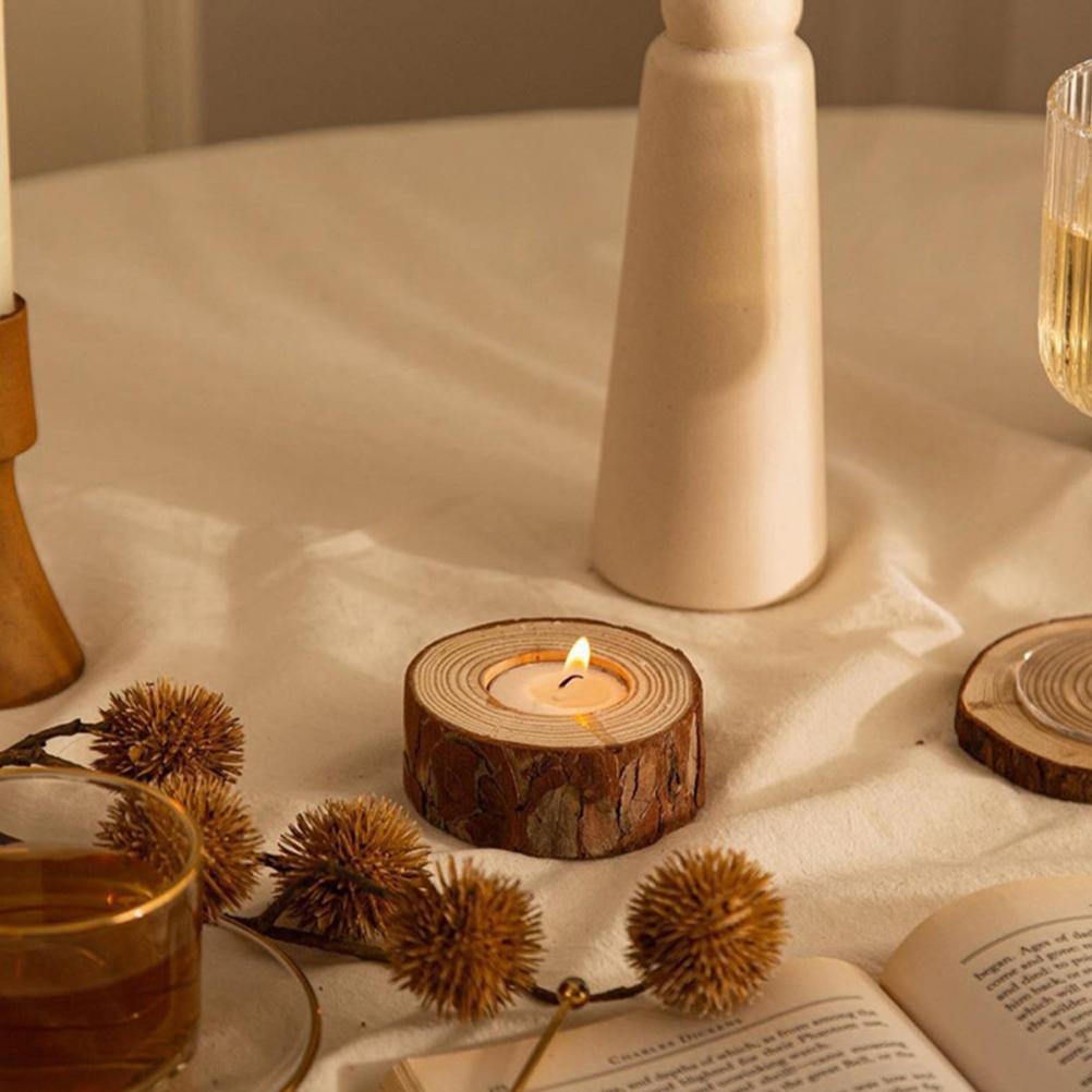 2 buc suporturi pentru cioturi de lemn, sfeșnice, piesă centrală de masă, lumânări tip pastilă, suporturi din lemn pentru uz casnic, pentru lumânări votive