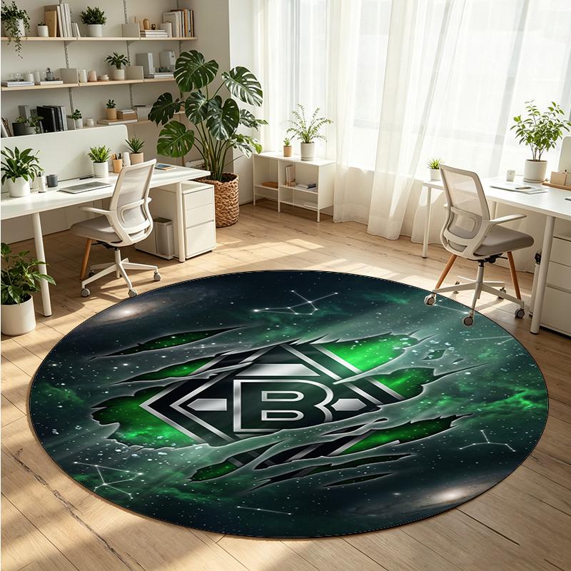 Borussia Mönchengladbach Printed Round Crystal Velvet Rug Soft Non Slip Floor Carpet For Bedroom Holiday Gift