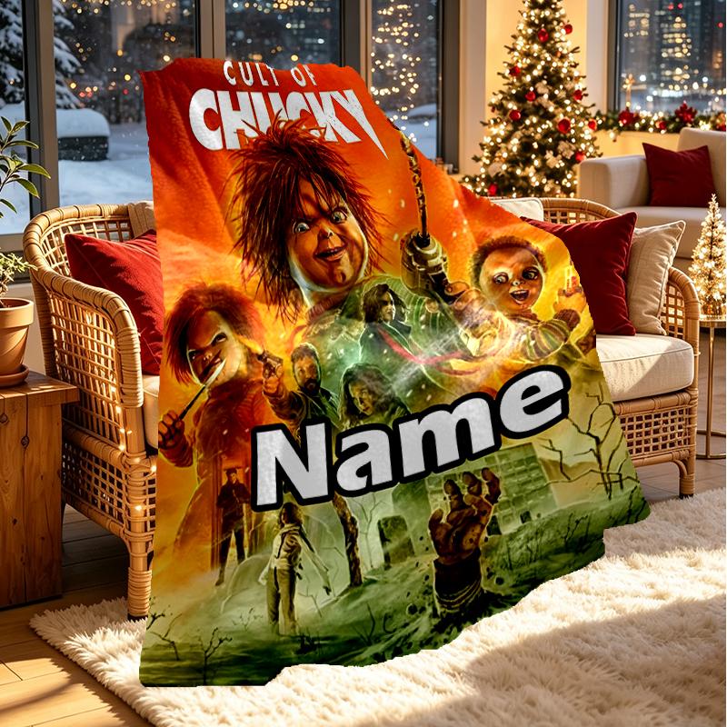Custom Name Personalized Bride of Chucky Print Blanket, Home Decor, Bedroom, Sofa, Camping, Couch, Gifts for Birthday Christmas