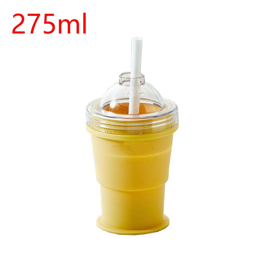 Portable Folding Ice Ball Cup 2 in 1 Silicone Ice Ball Maker Cup with Leak-resistant Lid & Straw for Travel Camping Cocktails