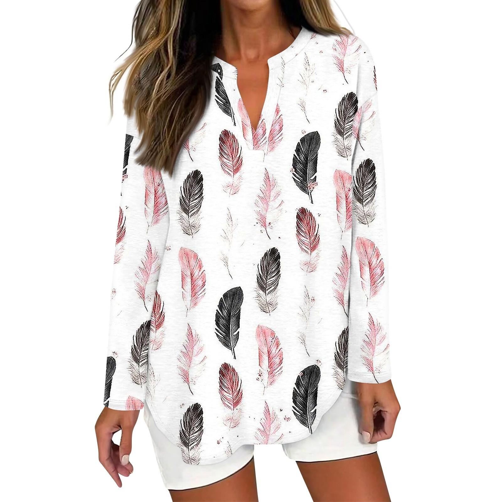 

Женская футболка с принтом, длинный рукав, повседневная, выходного дня, модная, базовая, с V-образным вырезом, изогнутым подолом, стандартный топ XL белый