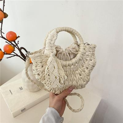 Summer Woven Bag Women's Niche Semi-round Straw Woven Bag Leisure Vacation Wind Beach Bag Women's Portable Messenger Bag