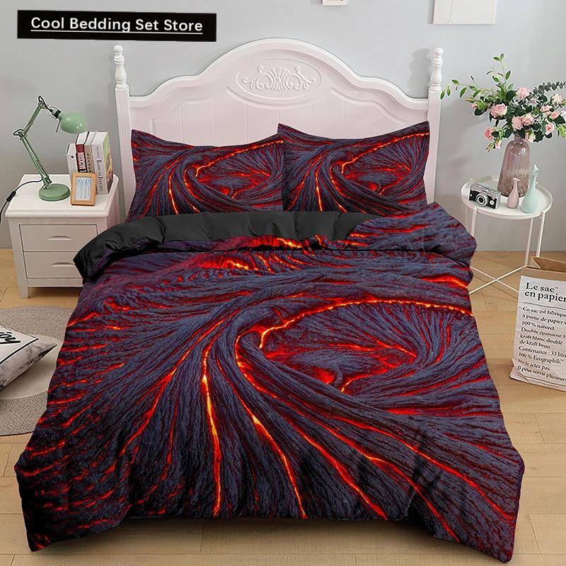 

Volcano King Queen Duvet Cover Eruption Lava Bedding Set For Kids Teens Adults Natural Disaster Molten Polyester Quilt Cover EU Single(135*200cm)3pcs