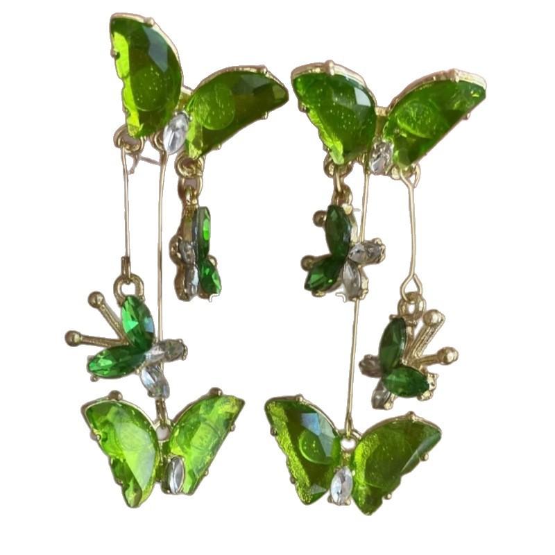 New face-showing thin super fairy fringed butterfly earrings for women, exaggerated fashion long earrings in Europe and America