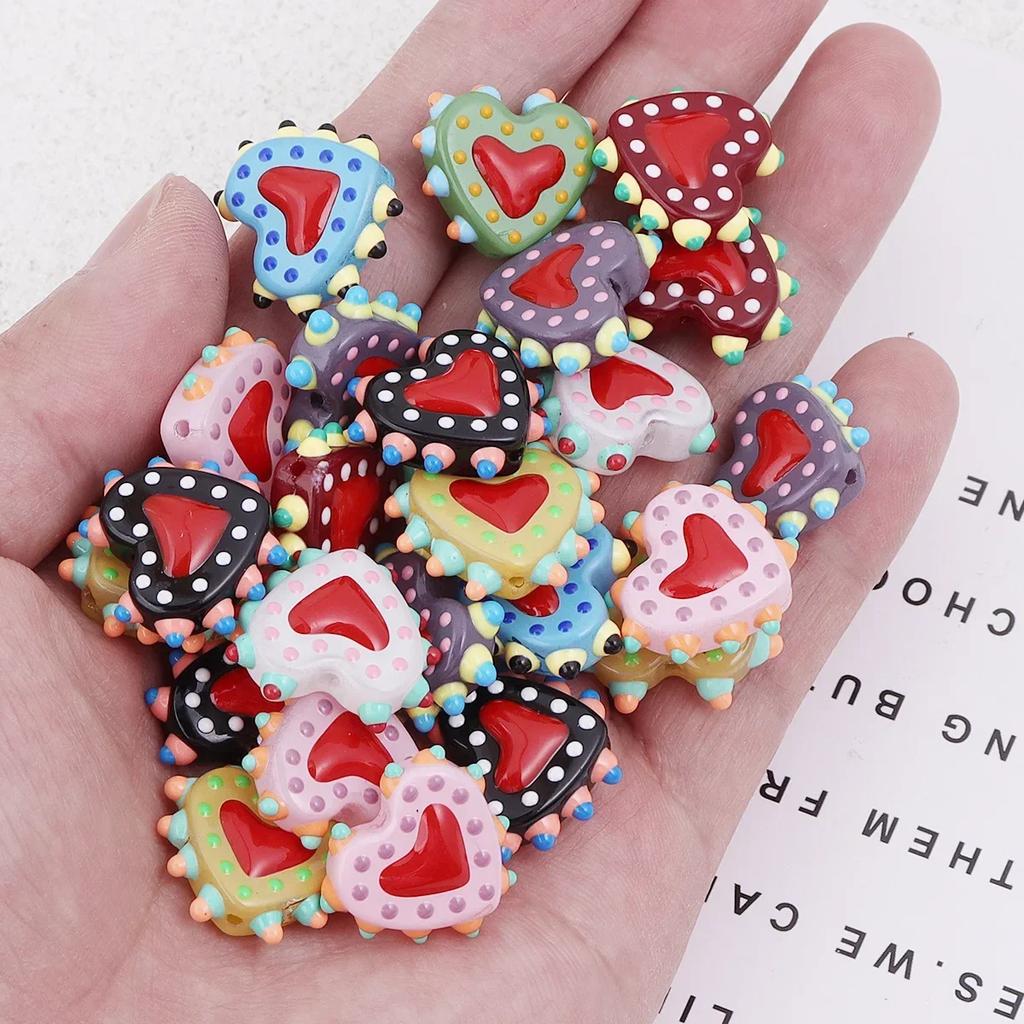 TX63 1Pcs Fun Design Sense Heart Handmade Bumpy Charm Beads Glass Spacer Texture Bead DIY Earring Bracelet Necklace Jewelry