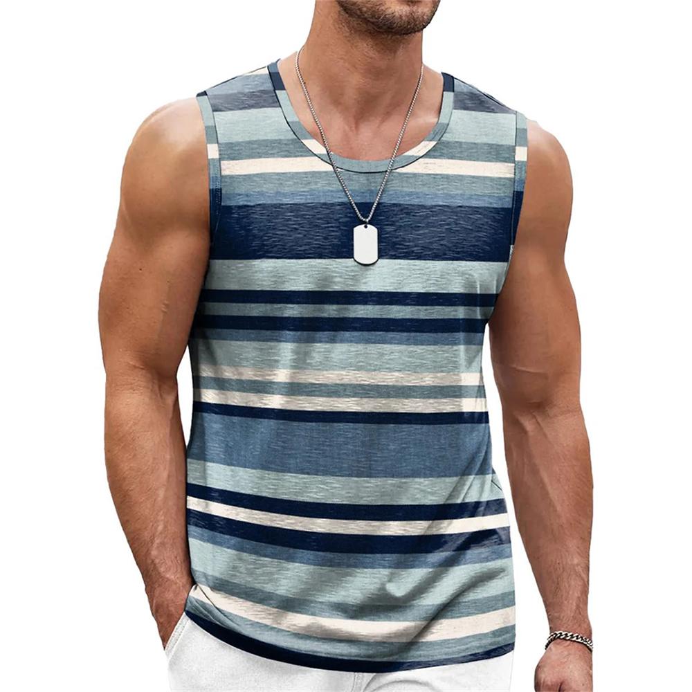 Color Block Striped 3D Print Tank Tops Summer Men's Fashion Streetwear