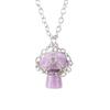 Handmade Silver Mesh Pocket Crystal Tiger Stone Agate Small Mushroom Pendant Necklace Jewelry N697