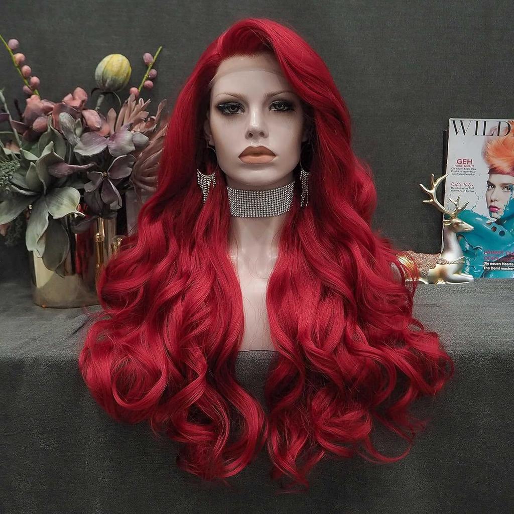 TUME new wig female light pink medium big wave long curly hair fluffy front lace headgear spot