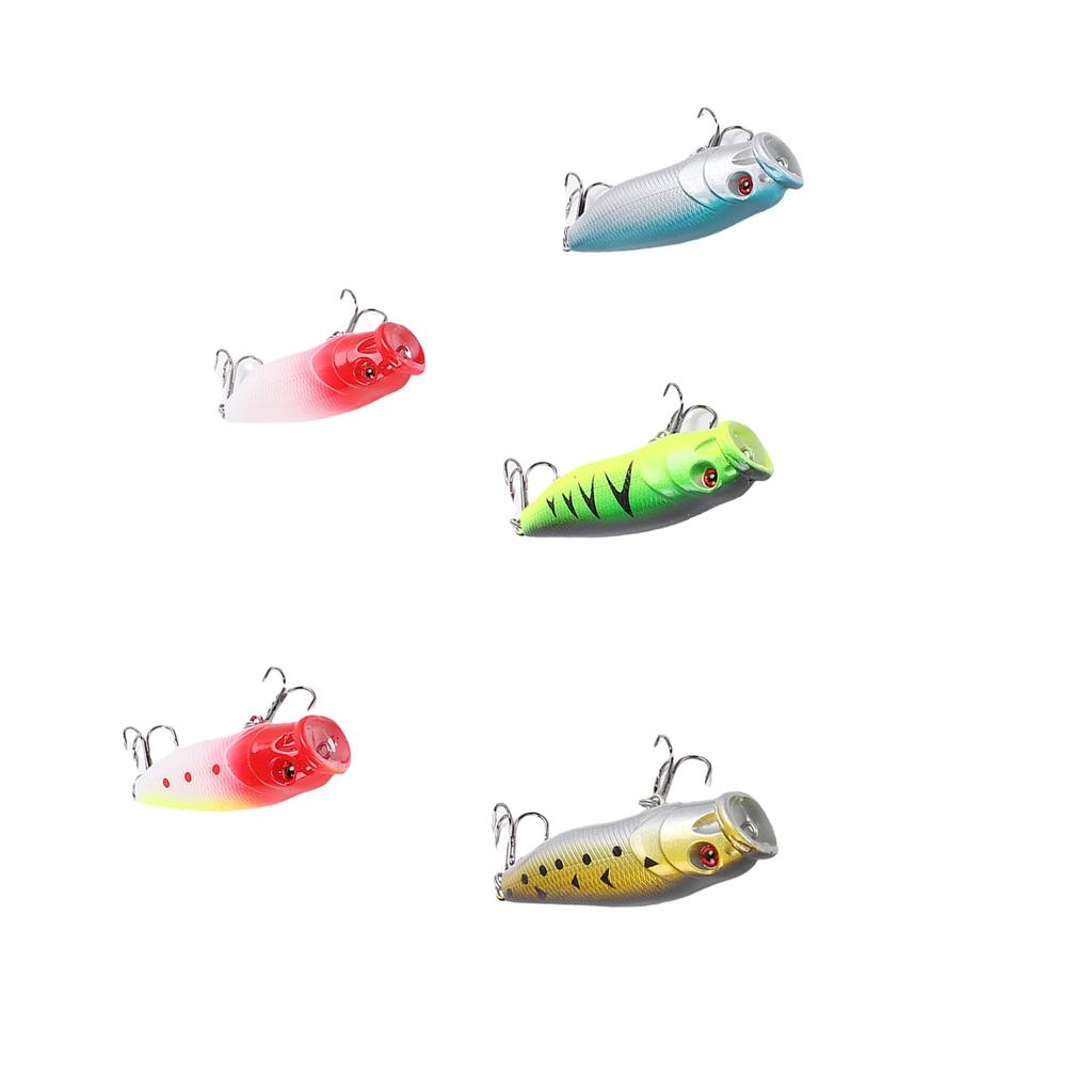 5pcs Plastic Fishing Popper Lures Lifelike Hard Baits for Bass Tilapia Saltwater Freshwater 6.5cm 9g