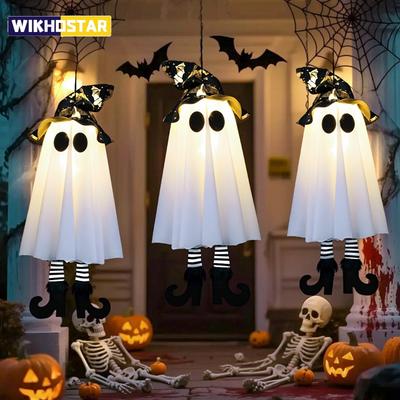 1 szt. Halloweenowa LED Podświetlana Czarownica Duch na Imprezę Halloweenową Domową Wewnętrzną Zewnętrzną Dekorację Podwórka Straszne Wiszące Ozdoby Prezent