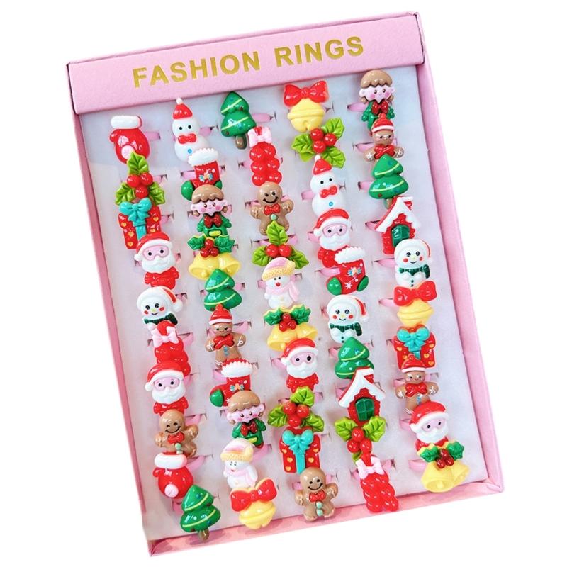 Christmas Rings for Kids Assorted Cartoon Finger Rings Handmade Festive Jewelry Gift Set for Parties and Event
