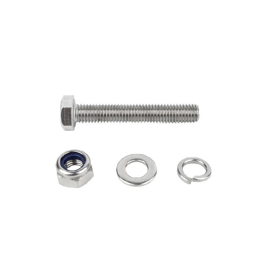 Hexagon Head Bolts and Lock Nuts Washers Set Stainless Steel Hex Head Screws With Locknut Kit Spring Washers M4 M5 M6 M8 M10 M12