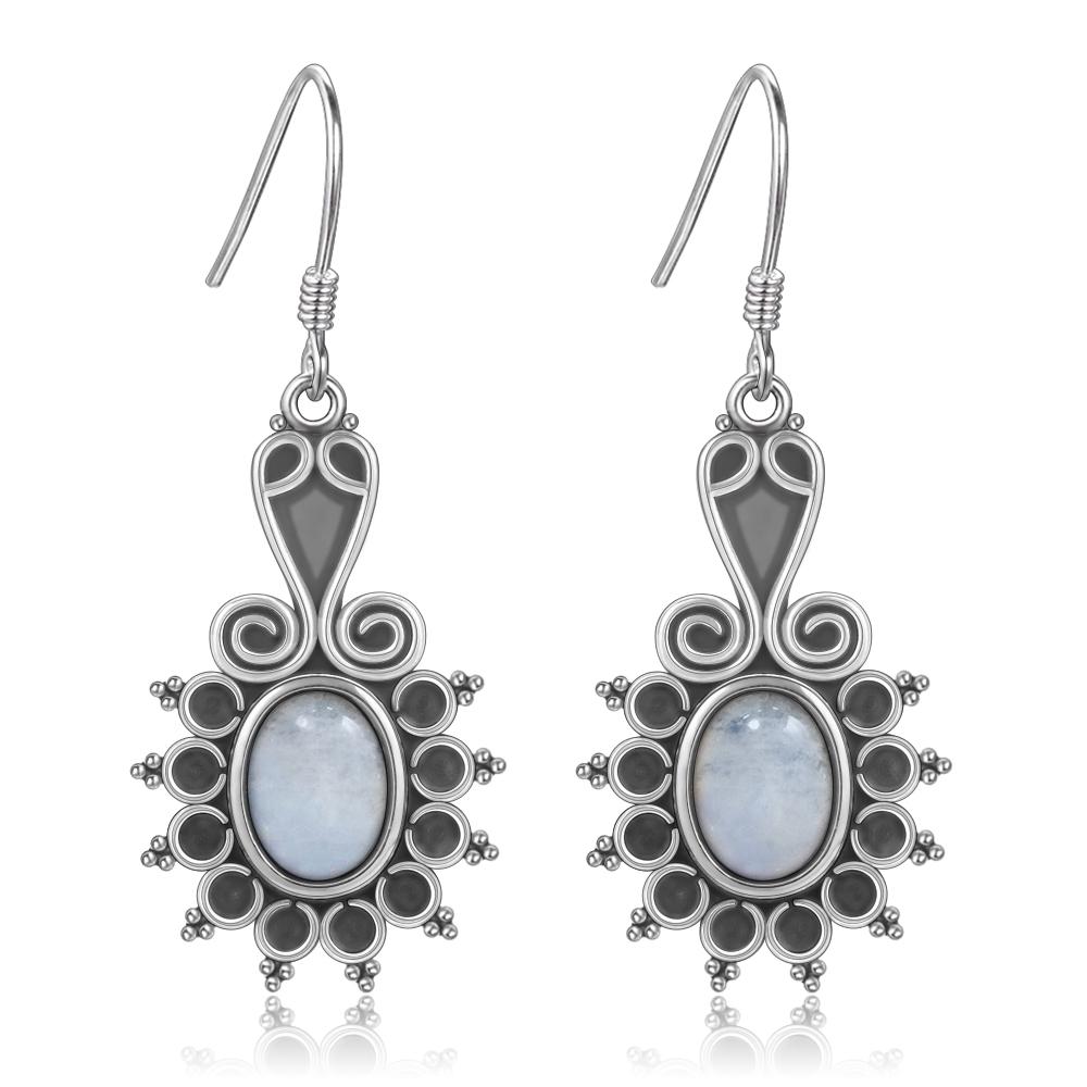 New Style Oval Ethnic Flower Amethyst Women's S Silver Drop Earrings Wedding Party Anniversary Engagement