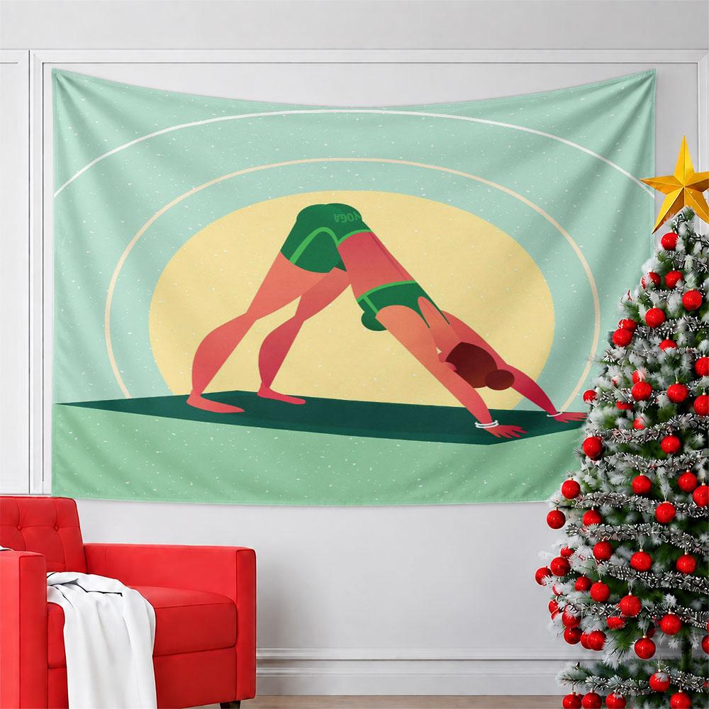 "Yoga Pose Illustration On Tapestry" Pattern Wall Hanging Tapestry Decorative Tapestry Home Decor for Bedroom and Living Room